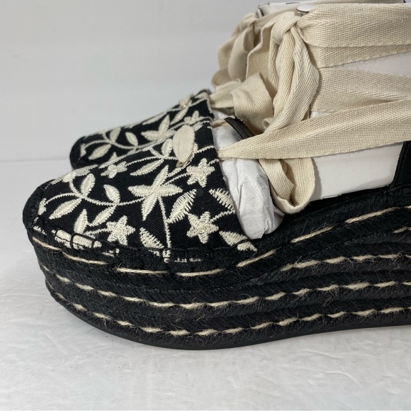 Vince Camuto Women’s Tishea Espadrille Wedge Sandals Black Cream Embroidered NWT - Picture 7 of 14